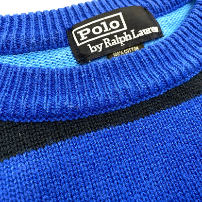 【中古品】【メンズ】 POLO RALPH LAUREN ポロ・ラルフローレン 90S COTTON BORDER KNIT 90年代 コットンボーダーニット トップス 長袖 146-250118-ma-12-izu サイズ：XL カラー：青 万代Net店