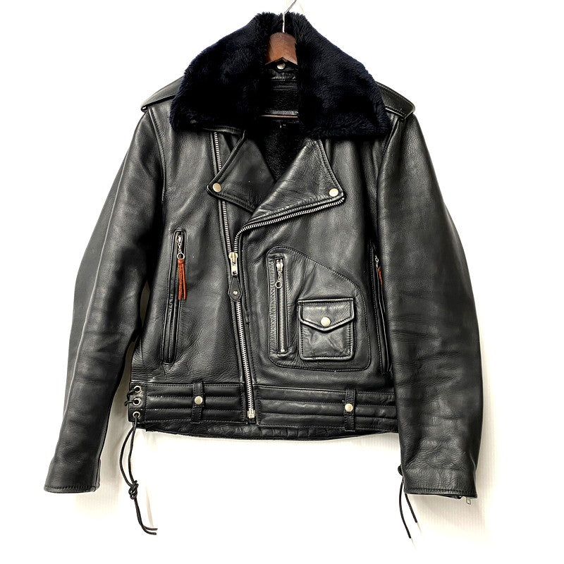 【中古品】【メンズ】  LIUGOO LEATHERS リューグーレザーズ BOA COLLAR DOUBLE RIDERS JACKET ボアカラーダブルライダースジャケット アウター 長袖 145-250118-ma-20-izu サイズ：M カラー：黒 万代Net店