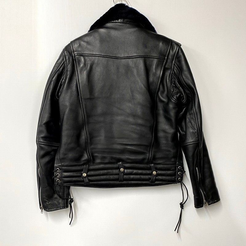 【中古品】【メンズ】  LIUGOO LEATHERS リューグーレザーズ BOA COLLAR DOUBLE RIDERS JACKET ボアカラーダブルライダースジャケット アウター 長袖 145-250118-ma-20-izu サイズ：M カラー：黒 万代Net店