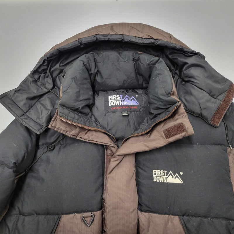 【現状渡し品】【メンズ】  FIRST DOWN ファーストダウン 172114 中国製 90S HOODED DOWN JACKET フーディ ダウン ジャケット 中綿 アウター 146-250120-mm-1-izu サイズ：XL カラー：ブラウン系 万代Net店