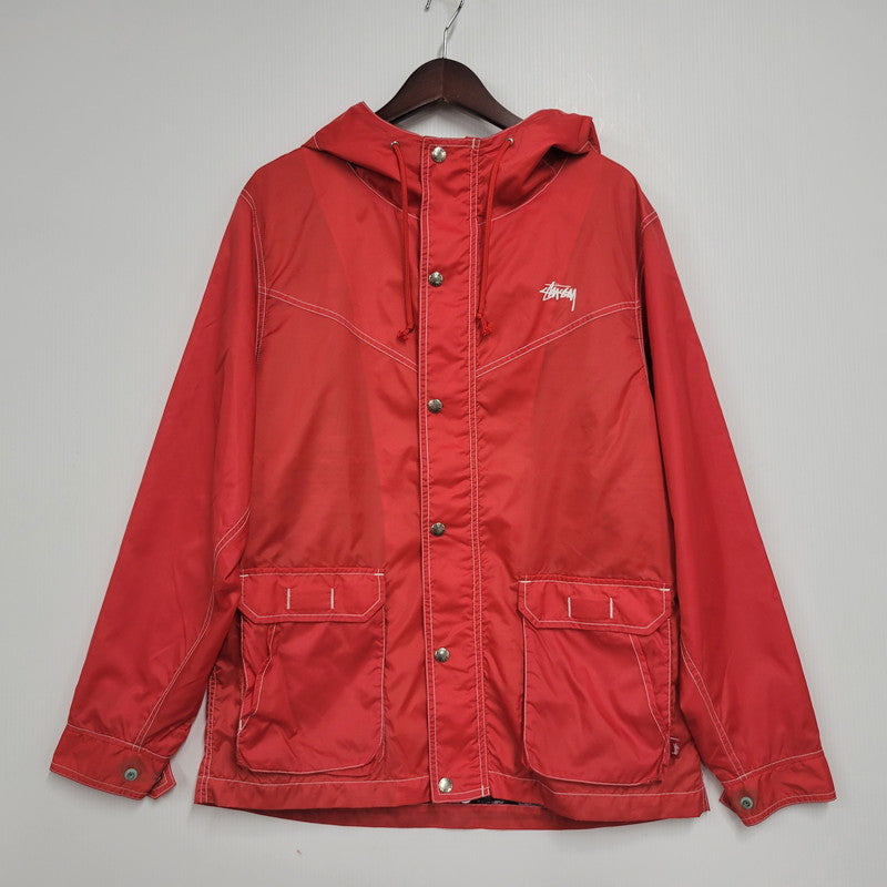 【中古品】【メンズ】  OLD STUSSY オールド ステューシー IRIE FOR LIFE HOODED NYLON COVERALL JACKET フーディ ナイロン カバーオール ジャケット アウター 142-250120-mm-3-izu サイズ：L カラー：レッド 赤 万代Net店