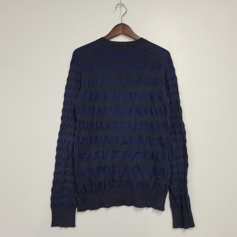 【中古品】【メンズ】 JUNYA WATANABE COMME des GARCONS MAN ジュンヤワタナベコムデギャルソンマン BORDER KNIT SWEATER WO-N009 AD2014 ボーダー ニット セーター 長袖 トップス 140-250123-as-28-izu サイズ：S カラー：ネイビー 万代Net店