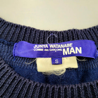 【中古品】【メンズ】 JUNYA WATANABE COMME des GARCONS MAN ジュンヤワタナベコムデギャルソンマン BORDER KNIT SWEATER WO-N009 AD2014 ボーダー ニット セーター 長袖 トップス 140-250123-as-28-izu サイズ：S カラー：ネイビー 万代Net店