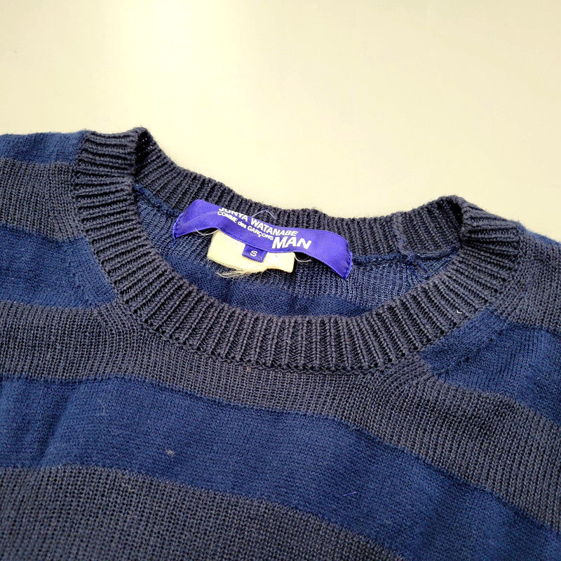 【中古品】【メンズ】 JUNYA WATANABE COMME des GARCONS MAN ジュンヤワタナベコムデギャルソンマン BORDER KNIT SWEATER WO-N009 AD2014 ボーダー ニット セーター 長袖 トップス 140-250123-as-28-izu サイズ：S カラー：ネイビー 万代Net店