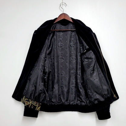 【中古品】【メンズ】  USED VELOR BLOUSON JACKET 日本製 ベロア ブルゾン ジャケット アウター 146-250123-as-08-izu サイズ：L カラー：ブラック 万代Net店