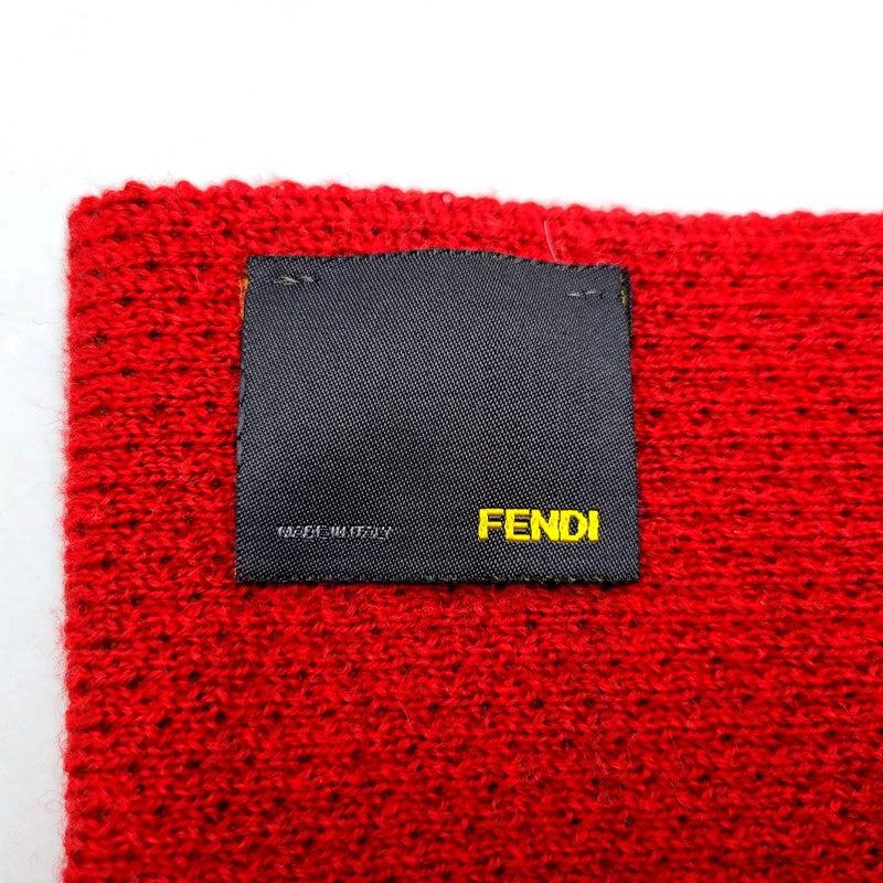 【中古品】【メンズ/レディース】 FENDI フェンディ WOOL MUFFLER ウール マフラー 183-250122-as-02-izu カラー：レッド×ブラウン 万代Net店