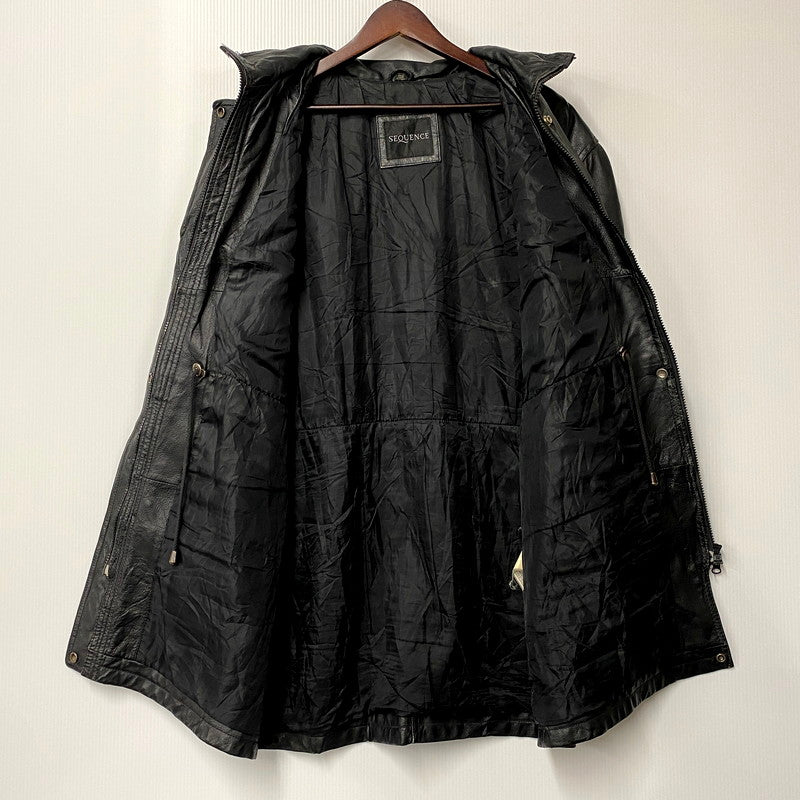 【現状渡し品】【メンズ】 SEQUENCE シークエンス HOODED LEATHER COAT フーデッドレザーコート アウター 長袖 146-250123-ma-06-izu サイズ：L カラー：黒 万代Net店