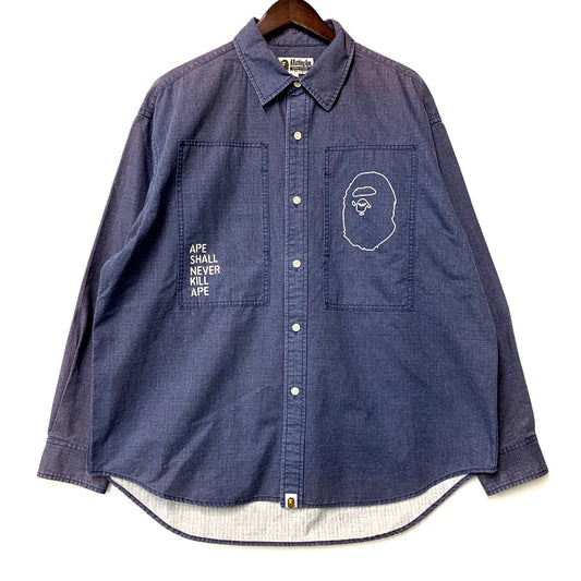 【中古品】【メンズ】 A BATHING APE アベイシングエイプ 001SHH301016X LS LOOSE FIT RIPSTOP SHIRT ロングスリーブ ルーズフィット リップストップシャツ トップス 長袖 142-250208-ma-09-izu サイズ：M カラー：青系 万代Net店