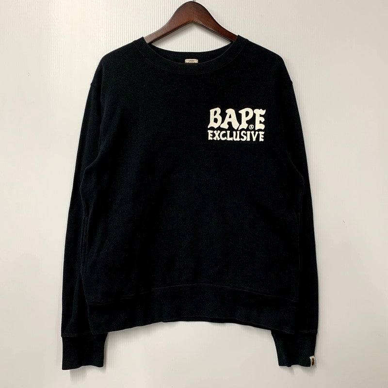 【中古品】【メンズ】 A BATHING APE アベイシングエイプ 00S BAPE EXCLUSIVE SWEATSHIRT ベイプ エクスクルーシブ スウェットシャツ トレーナー 長袖 トップス 142-250131-as-34-izu サイズ：M カラー：ブラック 万代Net店