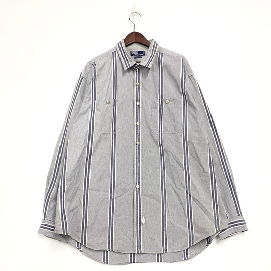 【中古品】【メンズ】 POLO RALPH LAUREN ポロ・ラルフローレン 90S LS COTTON STRIPE WORK SHIRT ロングスリーブ コットン ストライプ ワーク シャツ 長袖 トップス 146-250127-mm-1-izu サイズ：下記参照 カラー：グレー 万代Net店