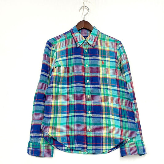 【中古品】【メンズ】 RALPH LAUREN ラルフローレン LS BD LINEN CHECK SHIRT ロングスリーブ ボタンダウン リネン チェックシャツ 長袖 トップス 147-250128-as-30-izu サイズ：M カラー：マルチカラー 万代Net店