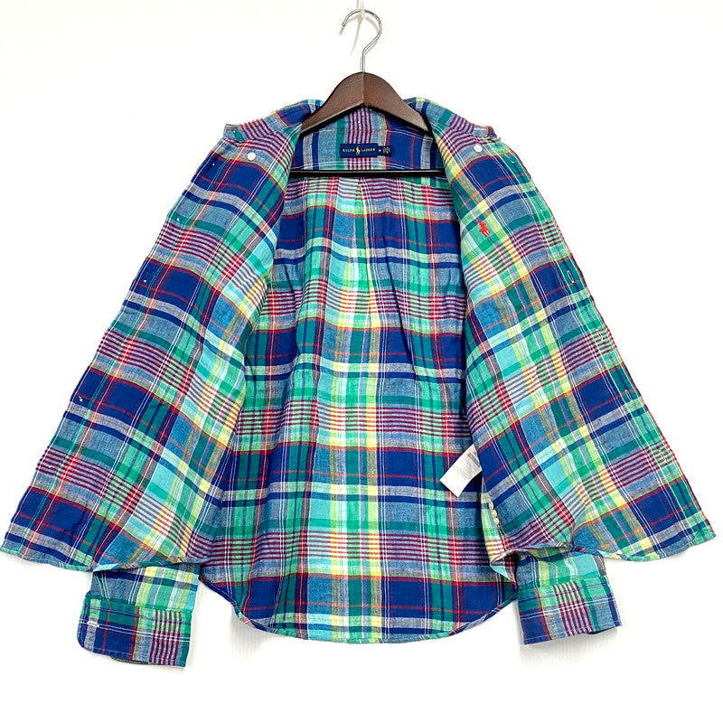 【中古品】【メンズ】 RALPH LAUREN ラルフローレン LS BD LINEN CHECK SHIRT ロングスリーブ ボタンダウン リネン チェックシャツ 長袖 トップス 147-250128-as-30-izu サイズ：M カラー：マルチカラー 万代Net店