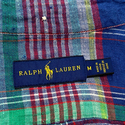 【中古品】【メンズ】 RALPH LAUREN ラルフローレン LS BD LINEN CHECK SHIRT ロングスリーブ ボタンダウン リネン チェックシャツ 長袖 トップス 147-250128-as-30-izu サイズ：M カラー：マルチカラー 万代Net店