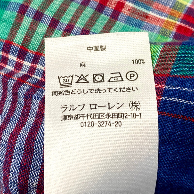 【中古品】【メンズ】 RALPH LAUREN ラルフローレン LS BD LINEN CHECK SHIRT ロングスリーブ ボタンダウン リネン チェックシャツ 長袖 トップス 147-250128-as-30-izu サイズ：M カラー：マルチカラー 万代Net店