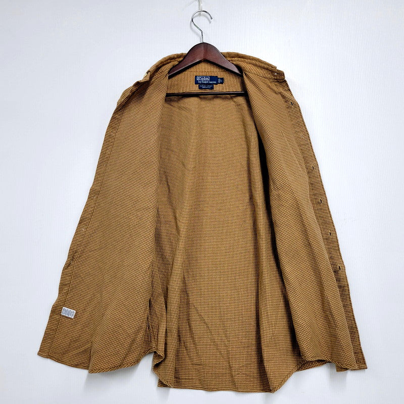 【中古品】【メンズ】 Polo by Ralph Lauren ポロバイラルフローレン 90S CURHAM SPORT 千鳥柄シャツ 長袖 トップス 146-250129-ay-10-izu サイズ：L カラー：ブラウン 万代Net店