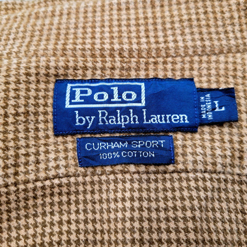 【中古品】【メンズ】 Polo by Ralph Lauren ポロバイラルフローレン 90S CURHAM SPORT 千鳥柄シャツ 長袖 トップス 146-250129-ay-10-izu サイズ：L カラー：ブラウン 万代Net店