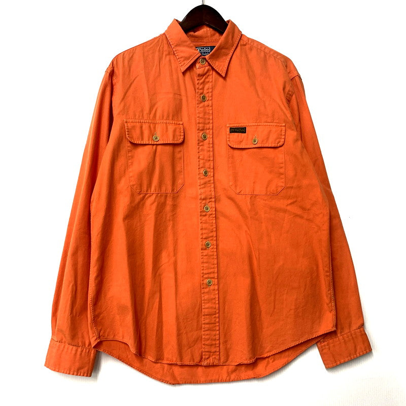 【中古品】【メンズ】 Polo by Ralph Lauren ポロバイラルフローレン 90S LS WORK SHIRT ロングスリーブ ワークシャツ 長袖 トップス 146-250206-as-26-izu サイズ：L カラー：オレンジ 万代Net店