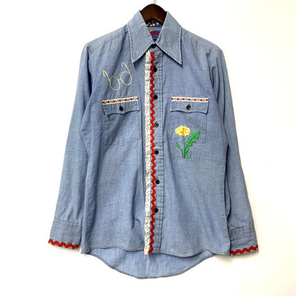 【中古品】【メンズ】 Wrangler ラングラー 70S ”FLOWER" LS WESTERN SHIRT 70年代 フラワー ロングスリーブウェスタンシャツ トップス 長袖 146-250209-ma-01-izu サイズ：不明 カラー：青 万代Net店