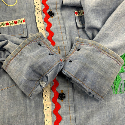 【中古品】【メンズ】 Wrangler ラングラー 70S ”FLOWER" LS WESTERN SHIRT 70年代 フラワー ロングスリーブウェスタンシャツ トップス 長袖 146-250209-ma-01-izu サイズ：不明 カラー：青 万代Net店