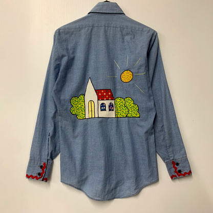 【中古品】【メンズ】 Wrangler ラングラー 70S ”FLOWER" LS WESTERN SHIRT 70年代 フラワー ロングスリーブウェスタンシャツ トップス 長袖 146-250209-ma-01-izu サイズ：不明 カラー：青 万代Net店