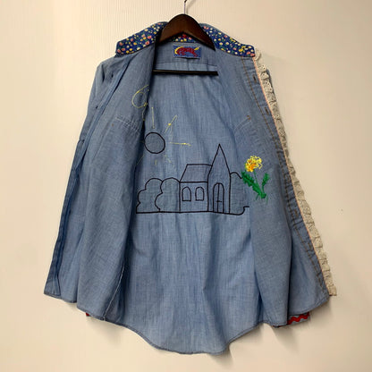 【中古品】【メンズ】 Wrangler ラングラー 70S ”FLOWER" LS WESTERN SHIRT 70年代 フラワー ロングスリーブウェスタンシャツ トップス 長袖 146-250209-ma-01-izu サイズ：不明 カラー：青 万代Net店