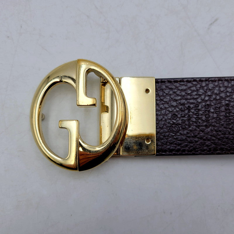 【中古品】【メンズ/レディース】 GUCCI グッチ GG LEATHER BELT 450000 レザーベルト 小物 183-250204-as-13-izu カラー：ブラウン系 万代Net店