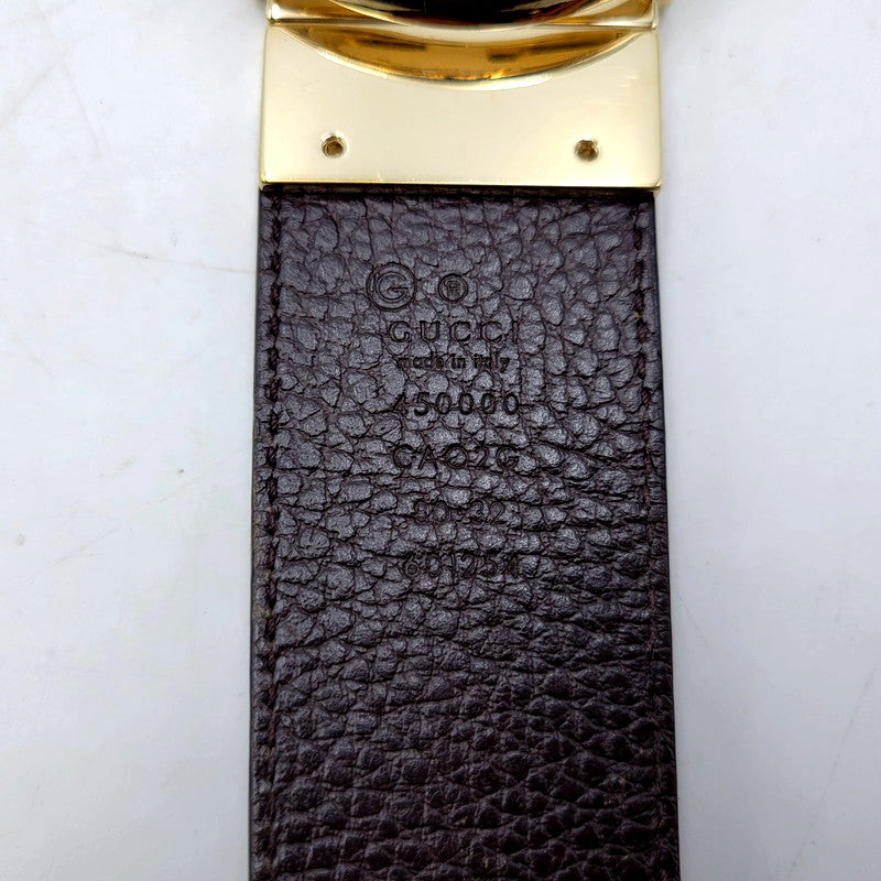 【中古品】【メンズ/レディース】 GUCCI グッチ GG LEATHER BELT 450000 レザーベルト 小物 183-250204-as-13-izu カラー：ブラウン系 万代Net店