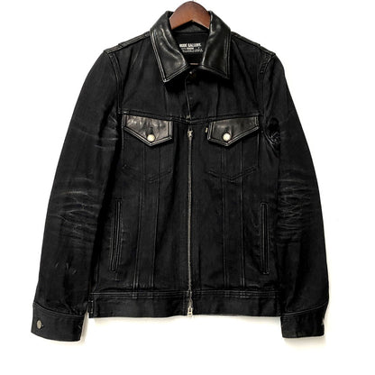 【中古品】【メンズ】 RUDE GALLERY ルードギャラリー LEATHER COLLAR BLACK DENIM TRACKER JACKET レザー カラー ブラックデニム トラッカージャケット アウター 142-250212-as-20-izu サイズ：3 カラー：ブラック 万代Net店