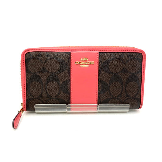 【中古美品】【レディース】 COACH コーチ SIGNATURE ROUND ZIPPER WALLET F54630 シグネチャー ラウンドファスナー ウォレット 長財布 181-250211-as-03-izu カラー：ブラウン×ピンク 万代Net店