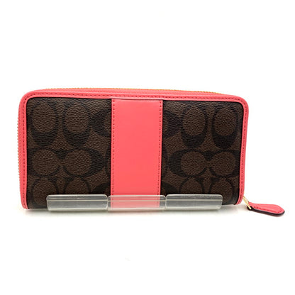 【中古美品】【レディース】 COACH コーチ SIGNATURE ROUND ZIPPER WALLET F54630 シグネチャー ラウンドファスナー ウォレット 長財布 181-250211-as-03-izu カラー：ブラウン×ピンク 万代Net店