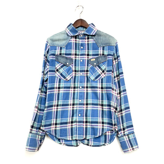 【中古品】【メンズ】 1piu1uguale3 ウノピュウノウグァーレトレ × WRANGLER ラングラー LS CHECK WESTERN SHIRT WS9061 ロングスリーブ チェック ウエスタン シャツ 長袖 トップス 140-250212-as-01-izu サイズ：L カラー：ブルー系 万代Net店
