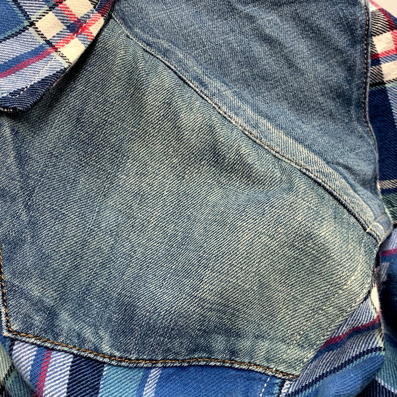 【中古品】【メンズ】 1piu1uguale3 ウノピュウノウグァーレトレ × WRANGLER ラングラー LS CHECK WESTERN SHIRT WS9061 ロングスリーブ チェック ウエスタン シャツ 長袖 トップス 140-250212-as-01-izu サイズ：L カラー：ブルー系 万代Net店