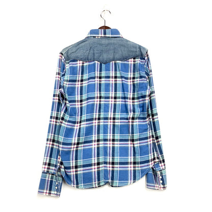 【中古品】【メンズ】 1piu1uguale3 ウノピュウノウグァーレトレ × WRANGLER ラングラー LS CHECK WESTERN SHIRT WS9061 ロングスリーブ チェック ウエスタン シャツ 長袖 トップス 140-250212-as-01-izu サイズ：L カラー：ブルー系 万代Net店