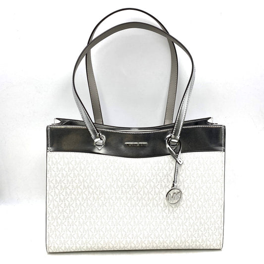 【中古品】【レディース】 Michael Kors マイケルコース MK SIGNATURE TOTE BAG 35F4STVT3V MKシグネチャー トートバッグ カバン 鞄 188-250214-as-02-izu カラー：シルバー×ホワイト 万代Net店