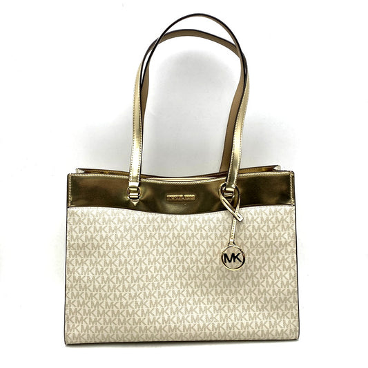 【中古品】【レディース】 Michael Kors マイケルコース MK SIGNATURE TOTE BAG 35F4GTVT3V MKシグネチャー トートバッグ カバン 鞄 188-250214-as-03-izu カラー：ゴールド×ホワイト 万代Net店