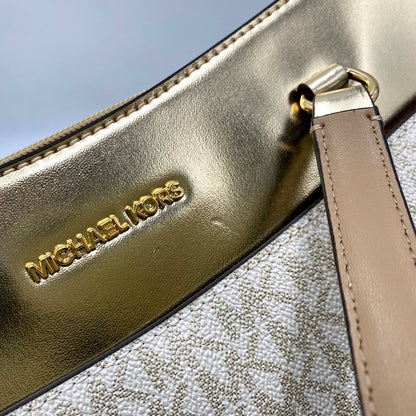 【中古品】【レディース】 Michael Kors マイケルコース MK SIGNATURE TOTE BAG 35F4GTVT3V MKシグネチャー トートバッグ カバン 鞄 188-250214-as-03-izu カラー：ゴールド×ホワイト 万代Net店