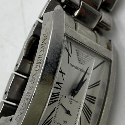 【中古品】【メンズ/レディース】 Emporio Armani エンポリオ・アルマーニ AR-0145 スクエア シルバー文字盤 クロノグラフ 腕時計 198-250214-as-21-izu カラー：シルバー 万代Net店