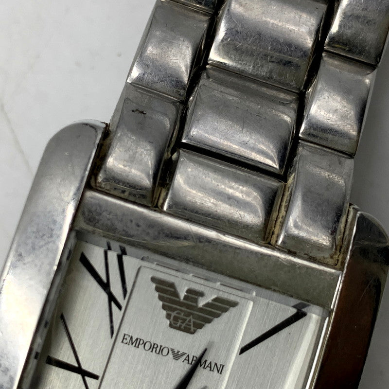 【中古品】【メンズ/レディース】 Emporio Armani エンポリオ・アルマーニ AR-0145 スクエア シルバー文字盤 クロノグラフ 腕時計 198-250214-as-21-izu カラー：シルバー 万代Net店