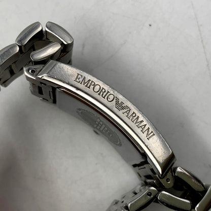 【中古品】【メンズ/レディース】 Emporio Armani エンポリオ・アルマーニ AR-0145 スクエア シルバー文字盤 クロノグラフ 腕時計 198-250214-as-21-izu カラー：シルバー 万代Net店