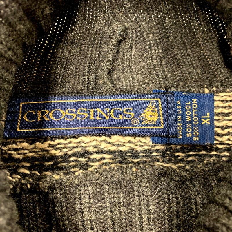 【中古品】【メンズ】 CROSSINGS クロッシングス 90S TURTLE NECK BORDER KNIT タートルネック ボーダーニット USA製 長袖 トップス 146-250216-as-31-izu サイズ：XL カラー：グレー系 万代Net店