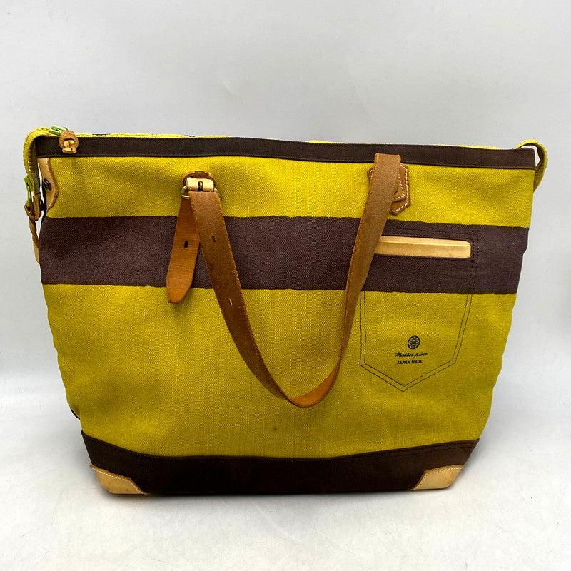 【中古品】【メンズ】 MASTERPIECE マスターピース CANVAS PRINT TOTE BAG キャンバスプリント トートバッグ 鞄 カバン 188-250216-ma-03-izu カラー：黄/茶 万代Net店