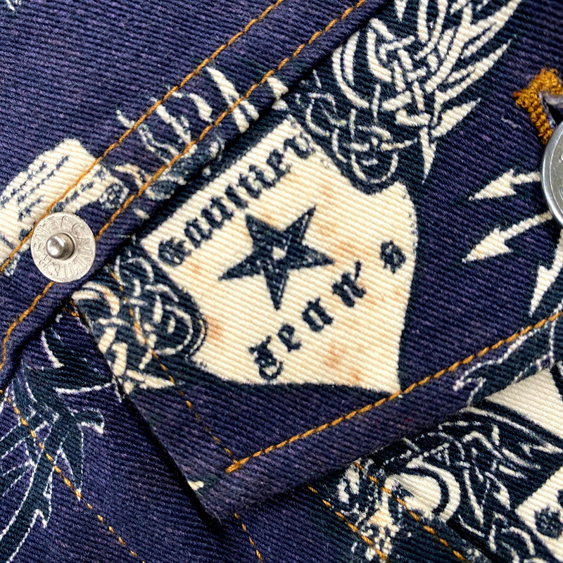 【現状渡し品】【メンズ】 GAULTIER JEAN'S ゴルチェジーンズ TATTOO GRAPHIC PRINT SHORT TRUCKER JACKET タトゥー グラフィック プリント ショート トラッカージャケット 日本製 168-250223-as-16-izu サイズ：48 カラー：ネイビー系 万代Net店