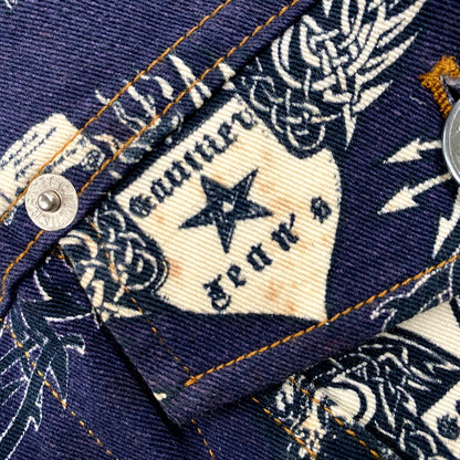 【現状渡し品】【メンズ】 GAULTIER JEAN'S ゴルチェジーンズ TATTOO GRAPHIC PRINT SHORT TRUCKER JACKET タトゥー グラフィック プリント ショート トラッカージャケット 日本製 168-250223-as-16-izu サイズ：48 カラー：ネイビー系 万代Net店