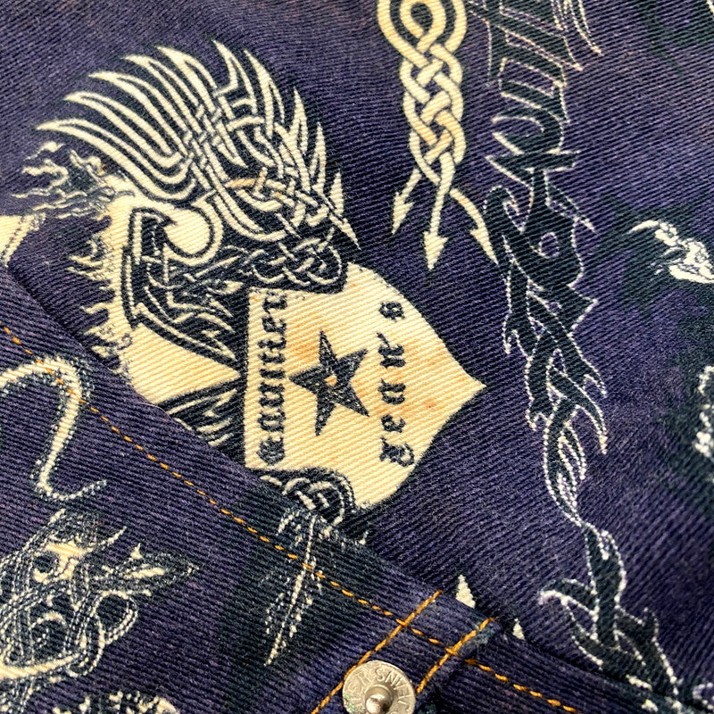 【現状渡し品】【メンズ】 GAULTIER JEAN'S ゴルチェジーンズ TATTOO GRAPHIC PRINT SHORT TRUCKER JACKET タトゥー グラフィック プリント ショート トラッカージャケット 日本製 168-250223-as-16-izu サイズ：48 カラー：ネイビー系 万代Net店
