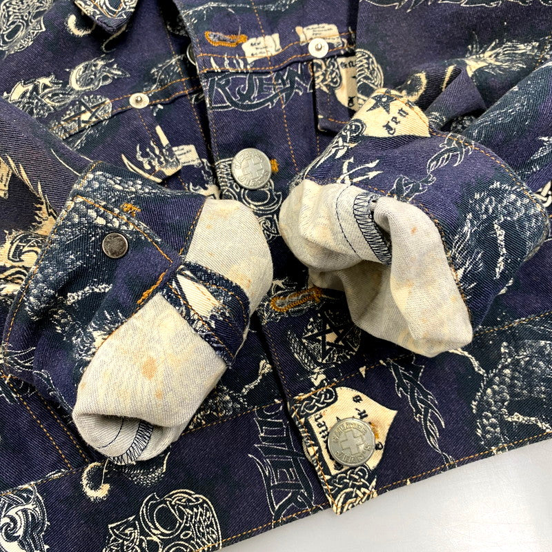 【現状渡し品】【メンズ】 GAULTIER JEAN'S ゴルチェジーンズ TATTOO GRAPHIC PRINT SHORT TRUCKER JACKET タトゥー グラフィック プリント ショート トラッカージャケット 日本製 168-250223-as-16-izu サイズ：48 カラー：ネイビー系 万代Net店