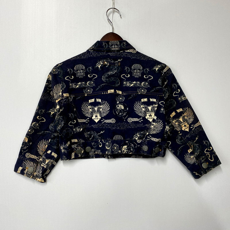 【現状渡し品】【メンズ】 GAULTIER JEAN'S ゴルチェジーンズ TATTOO GRAPHIC PRINT SHORT TRUCKER JACKET タトゥー グラフィック プリント ショート トラッカージャケット 日本製 168-250223-as-16-izu サイズ：48 カラー：ネイビー系 万代Net店