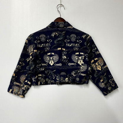 【現状渡し品】【メンズ】 GAULTIER JEAN'S ゴルチェジーンズ TATTOO GRAPHIC PRINT SHORT TRUCKER JACKET タトゥー グラフィック プリント ショート トラッカージャケット 日本製 168-250223-as-16-izu サイズ：48 カラー：ネイビー系 万代Net店