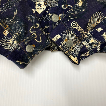 【現状渡し品】【メンズ】 GAULTIER JEAN'S ゴルチェジーンズ TATTOO GRAPHIC PRINT SHORT TRUCKER JACKET タトゥー グラフィック プリント ショート トラッカージャケット 日本製 168-250223-as-16-izu サイズ：48 カラー：ネイビー系 万代Net店