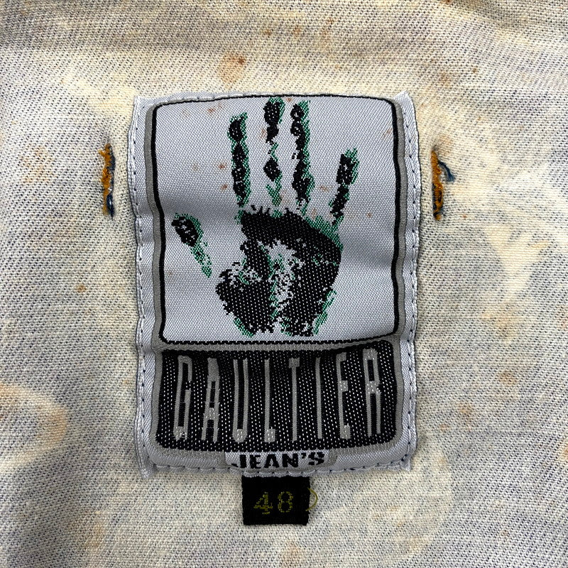 【現状渡し品】【メンズ】 GAULTIER JEAN'S ゴルチェジーンズ TATTOO GRAPHIC PRINT SHORT TRUCKER JACKET タトゥー グラフィック プリント ショート トラッカージャケット 日本製 168-250223-as-16-izu サイズ：48 カラー：ネイビー系 万代Net店