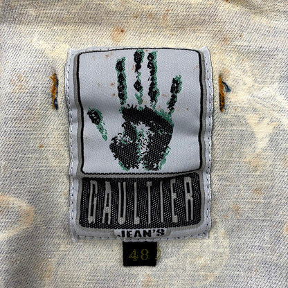 【現状渡し品】【メンズ】 GAULTIER JEAN'S ゴルチェジーンズ TATTOO GRAPHIC PRINT SHORT TRUCKER JACKET タトゥー グラフィック プリント ショート トラッカージャケット 日本製 168-250223-as-16-izu サイズ：48 カラー：ネイビー系 万代Net店